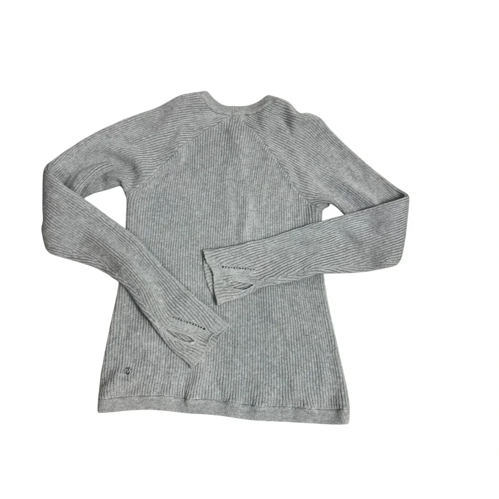 Lululemon Cotton Knit‎ Sweater Pullover Thumb Holes Pockets Gray Size 8